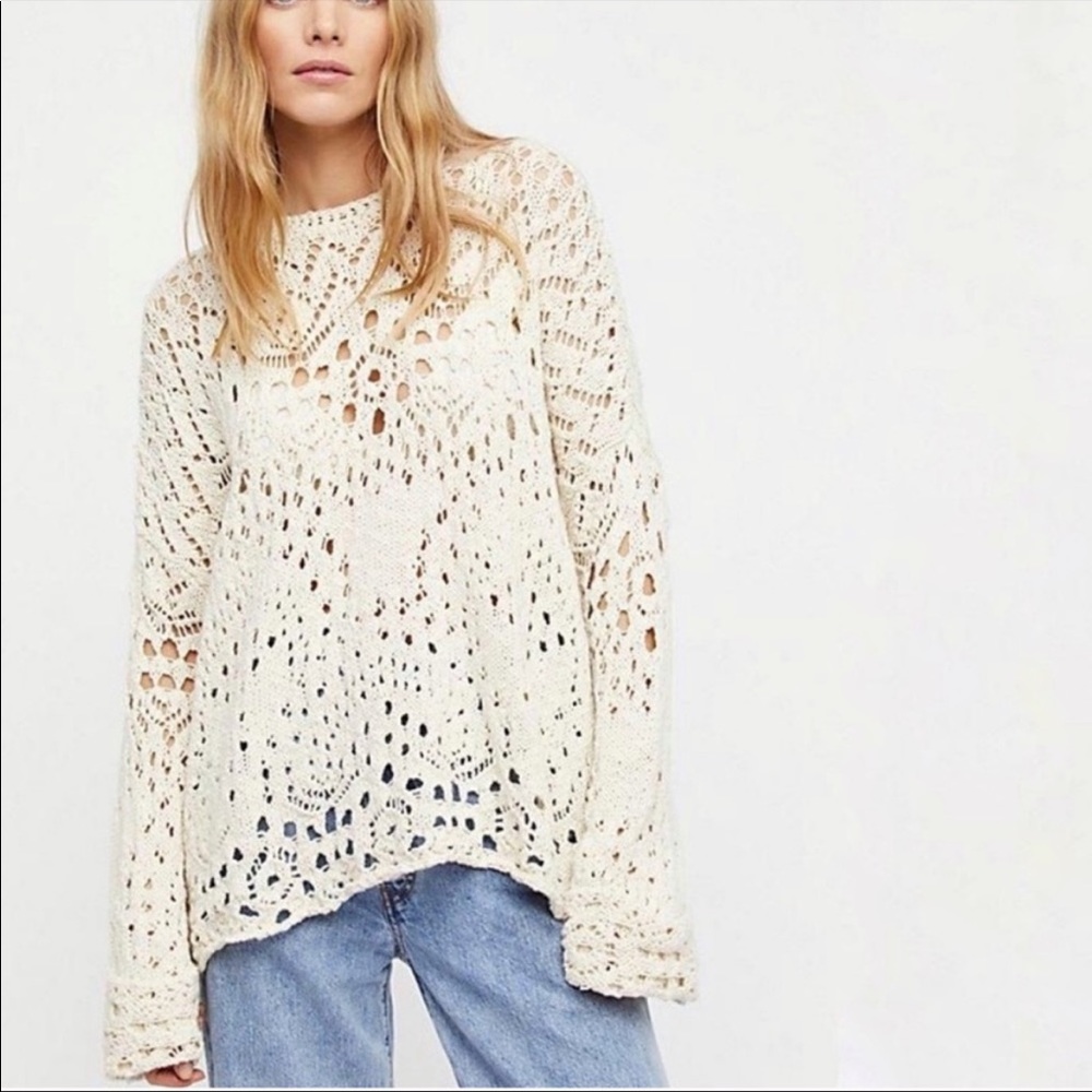 Free People | Traveling Lace Sweater In Ivory